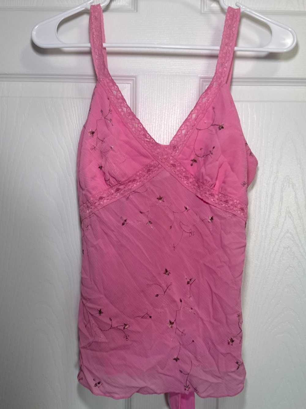 Studio Y Pink Lace Embroidered Cami Top Y2K - Tie Back - Size Large - 2000s